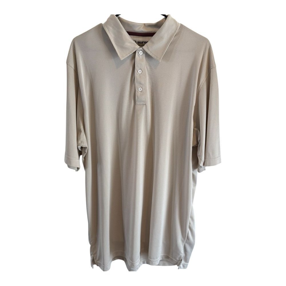 Men's Tan and White Striped Polo Size XXL In Great Condition